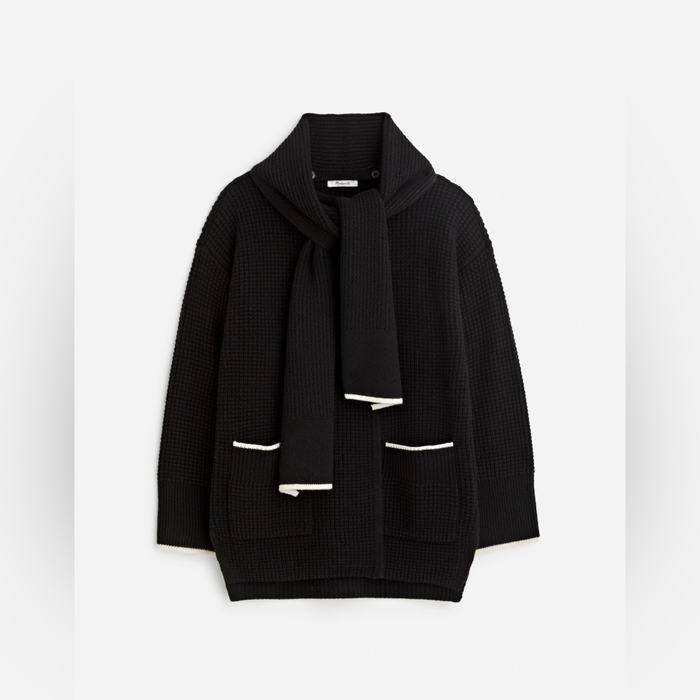 Madewell Merino Wool-Blend Scarf Sweater Jacket in Black Combo